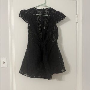 Black Lace Romper with Cap Sleeves